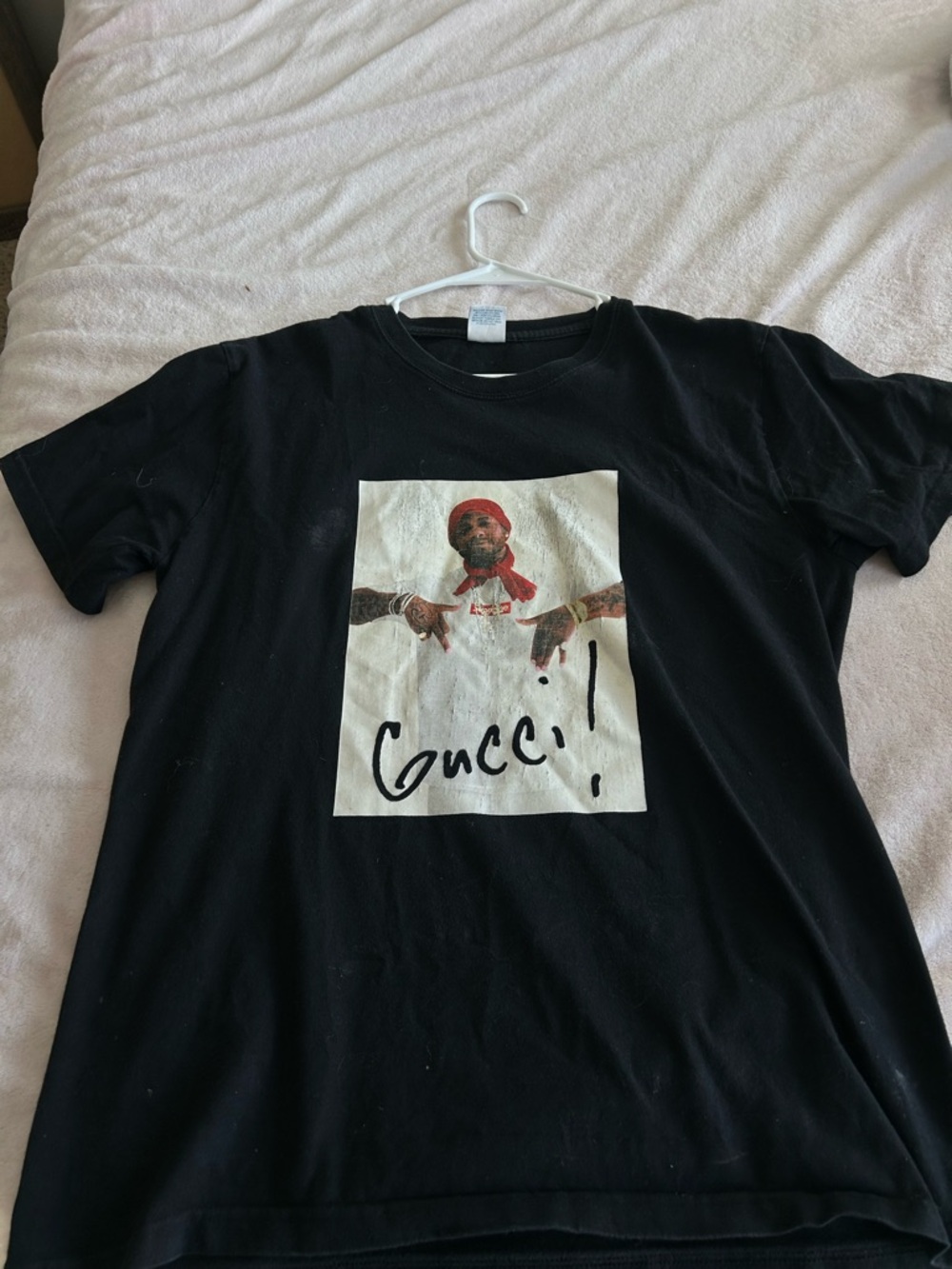 Black Graphic Tee with Gucci Print